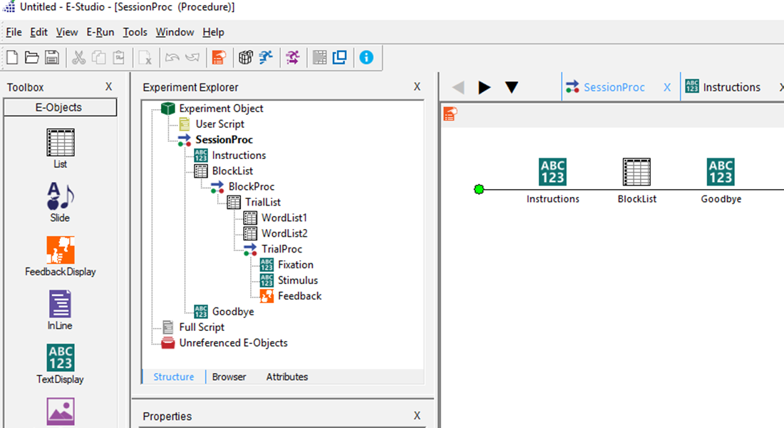 Screenshot of the E-Prime software